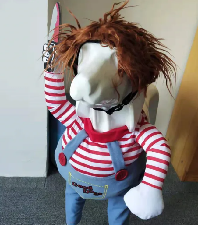 Scary-Cute Dog Costume – Killer Doll or Cowboy Rider