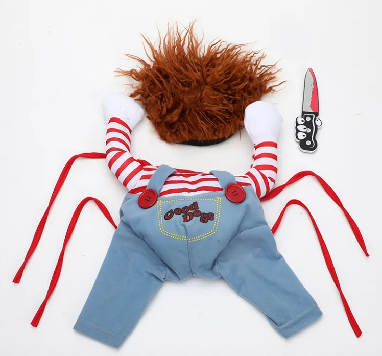 Scary-Cute Dog Costume – Killer Doll or Cowboy Rider
